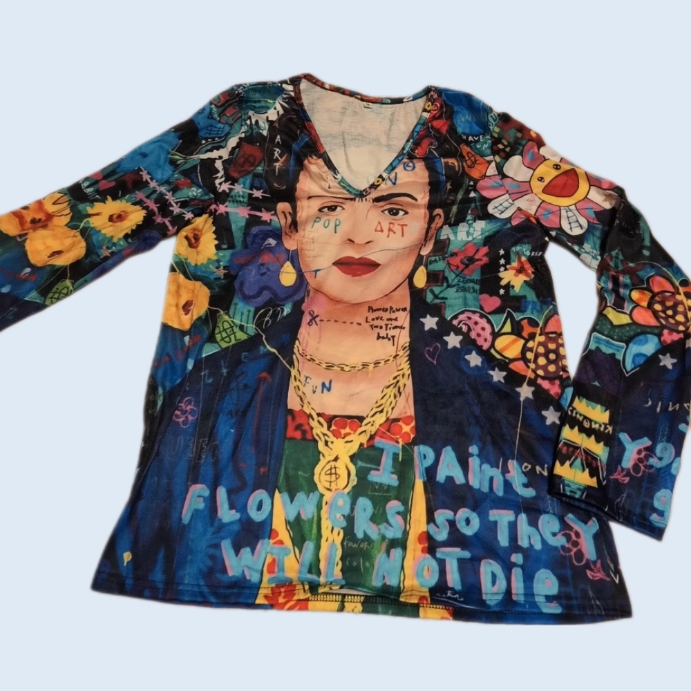 Frida Kahlo Pop Art Artist Shirt V Neck Size M New